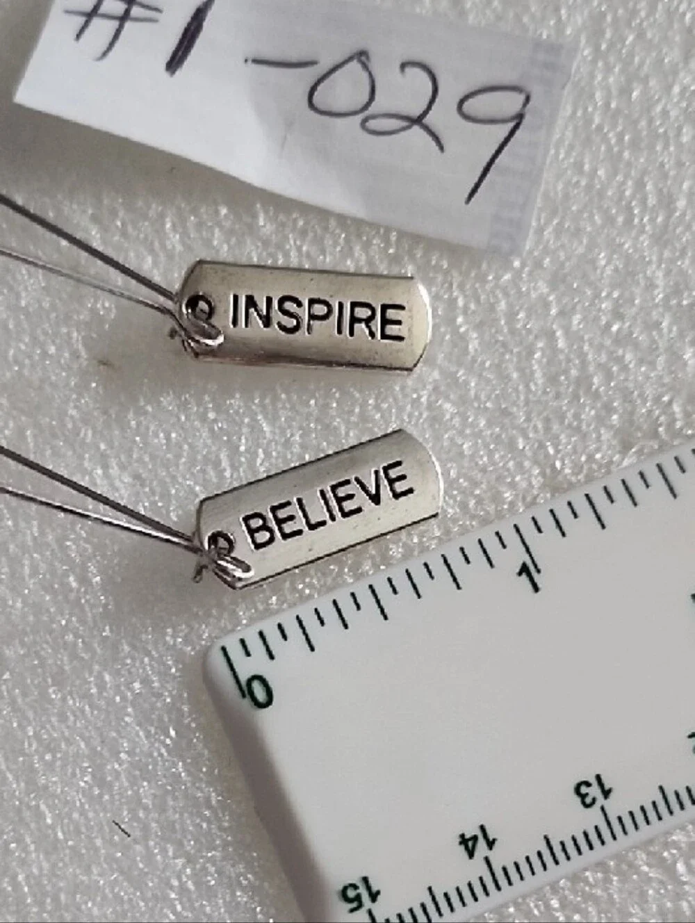 Hand Crafted Silver-tone 'Inspire' and 'Believe' Tag Drop Earrings